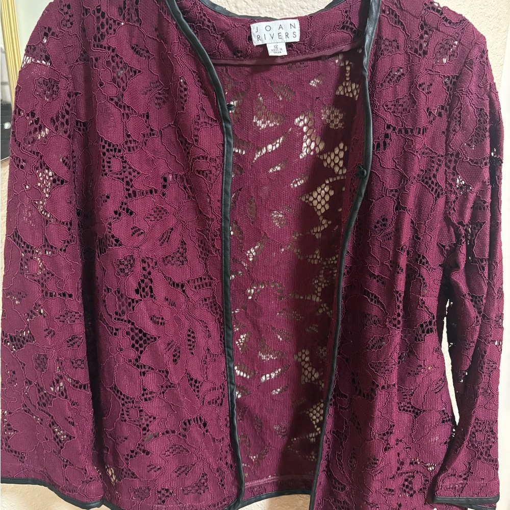 Joan Rivers Burgundy Lace Women's Cardigan